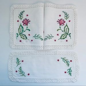 Vintage Hand Embroidered Lace Doily Set of 3